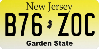 NJ license plate B76ZOC