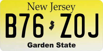 NJ license plate B76ZOJ