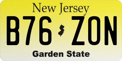 NJ license plate B76ZON