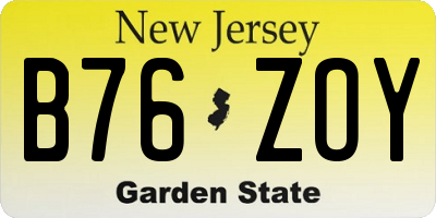 NJ license plate B76ZOY