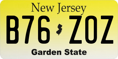 NJ license plate B76ZOZ