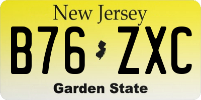 NJ license plate B76ZXC
