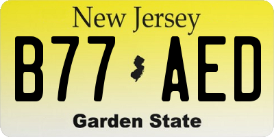 NJ license plate B77AED