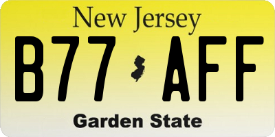 NJ license plate B77AFF