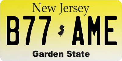 NJ license plate B77AME