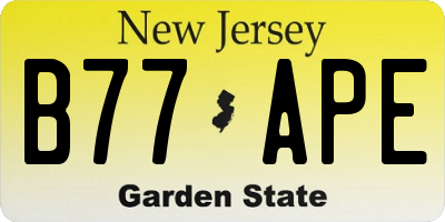 NJ license plate B77APE