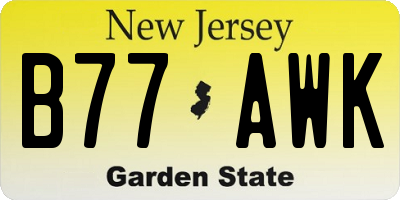 NJ license plate B77AWK