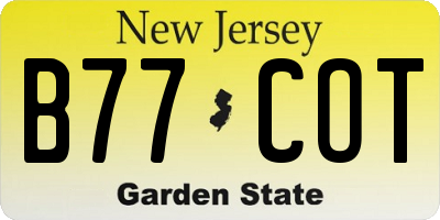 NJ license plate B77COT