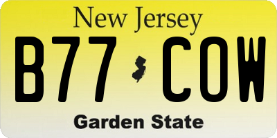 NJ license plate B77COW