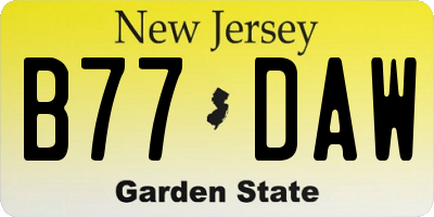 NJ license plate B77DAW