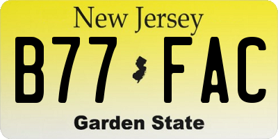 NJ license plate B77FAC