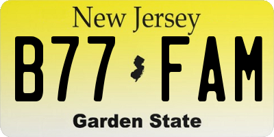 NJ license plate B77FAM