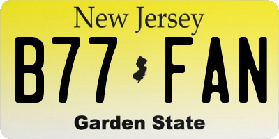 NJ license plate B77FAN