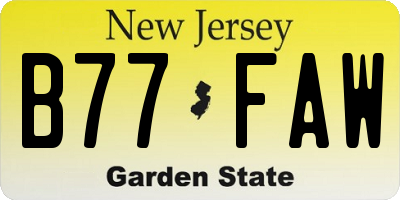 NJ license plate B77FAW