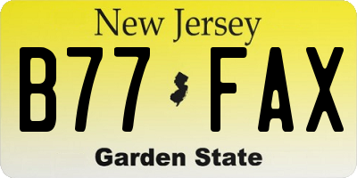 NJ license plate B77FAX