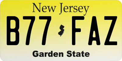 NJ license plate B77FAZ
