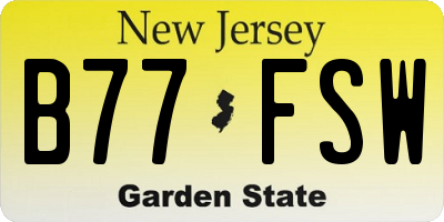NJ license plate B77FSW