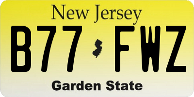 NJ license plate B77FWZ