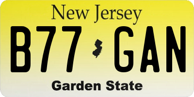 NJ license plate B77GAN