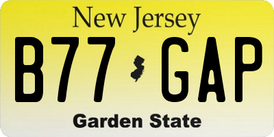 NJ license plate B77GAP