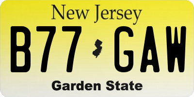 NJ license plate B77GAW