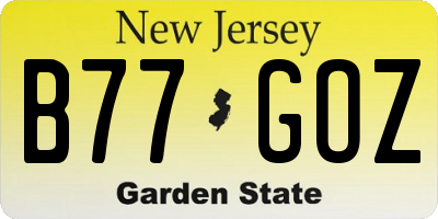 NJ license plate B77GOZ