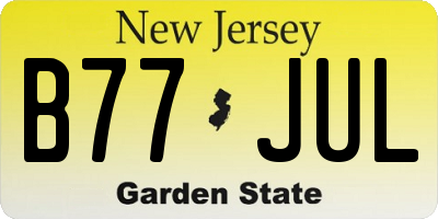 NJ license plate B77JUL