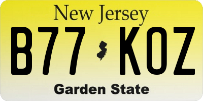 NJ license plate B77KOZ