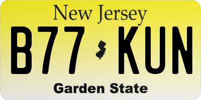 NJ license plate B77KUN
