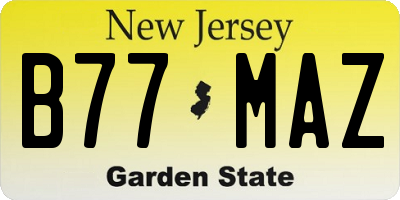 NJ license plate B77MAZ