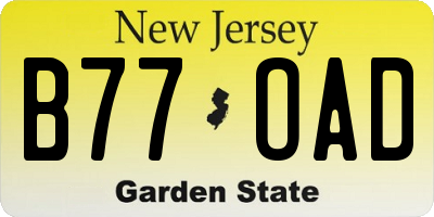 NJ license plate B77OAD