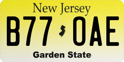 NJ license plate B77OAE