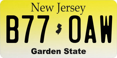 NJ license plate B77OAW