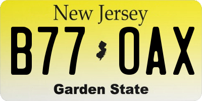 NJ license plate B77OAX
