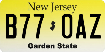 NJ license plate B77OAZ