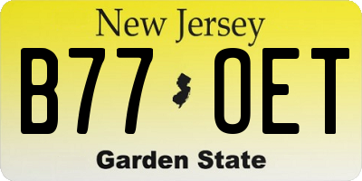 NJ license plate B77OET