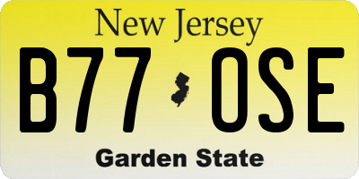 NJ license plate B77OSE