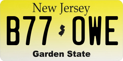 NJ license plate B77OWE