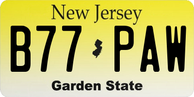 NJ license plate B77PAW