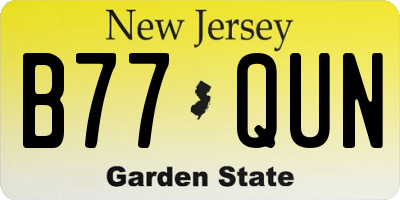NJ license plate B77QUN