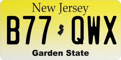 NJ license plate B77QWX