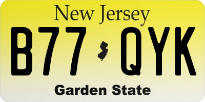 NJ license plate B77QYK