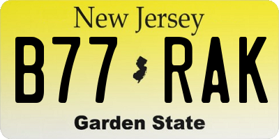 NJ license plate B77RAK