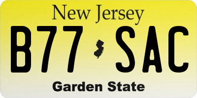 NJ license plate B77SAC