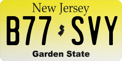NJ license plate B77SVY