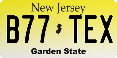 NJ license plate B77TEX