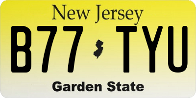 NJ license plate B77TYU