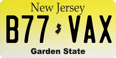 NJ license plate B77VAX
