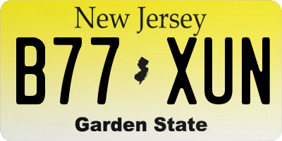 NJ license plate B77XUN