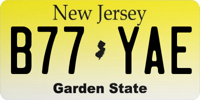 NJ license plate B77YAE